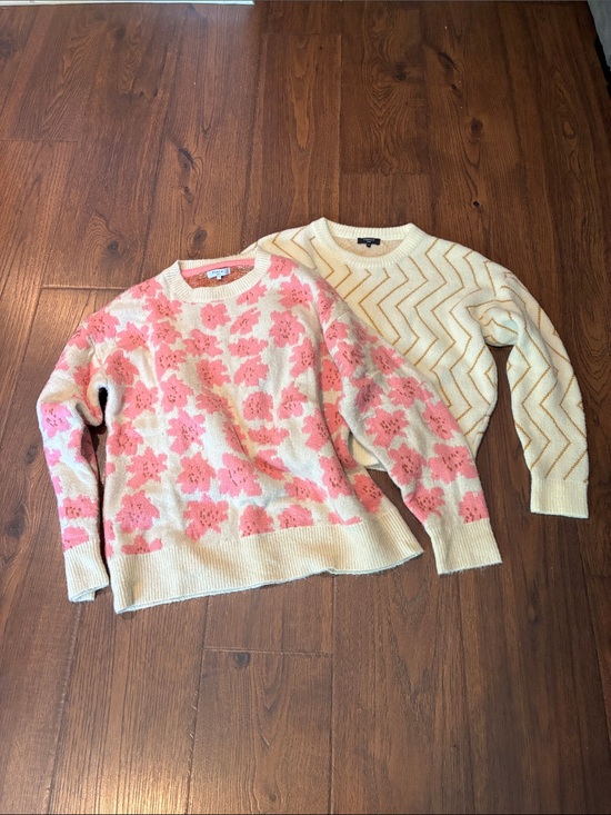 FRNCH Sweaters - FRNCH Bundle Pink Floral Crewneck Sweater and Cream Chevron